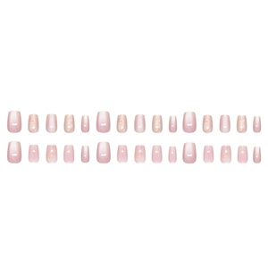 Pink and white gradient cat eye press-on nails with marble texture in 30pcs square set