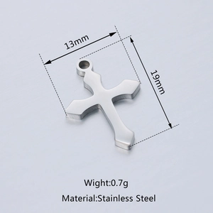 Polished silver stainless steel cross pendant 13x19mm for DIY jewelry making