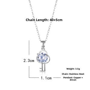 Macro view of zircon key pendant necklace showing size dimensions and technical specs