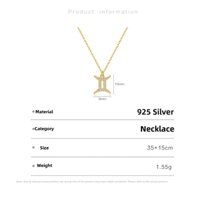 Detailed specs for S925 sterling silver Gemini constellation necklace with 10mm pendant