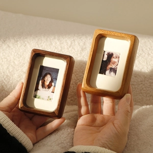 Mini Solid Wood Photo Frame Magnetic Fridge Magnet Desktop Display Walnut Beech Teak Instant Film Holder