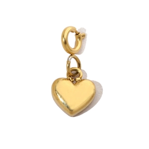 Close-up of golden heart-shaped stainless steel pendant with a circular jump ring
