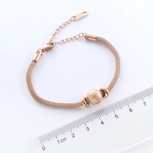 Minimalist rose gold mesh stainless steel bracelet with frosted beads and size ruler