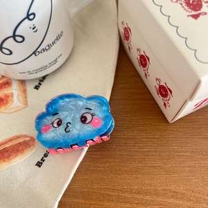 Pince à cheveux nuage en acrylique bleu mignon avec visage de dessin animé pour fille