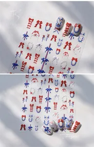 Detailed view of 5D embossed nail stickers featuring ribbon bows and nautical knots