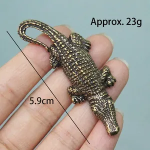 Antike Krokodilfigur aus Messing, Schlüsselanhänger und Räucherstäbchenhalter, 5,9 cm Metall