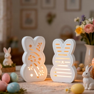 Easter rabbit desk lamps with warm light effect and star flower hollow patterns