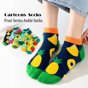 Colorful fruit pattern cotton ankle socks with pineapple and strawberry designs