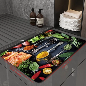 Detailed view of Nordic diatom mud bath mat with food patterns and 50x80cm dimensions