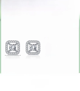 Detail specifications of 925 silver square zircon studs measuring 8.5mm in width
