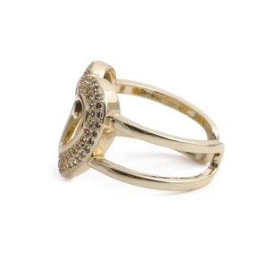 Anello a cuore in rame placcato oro con zirconi champagne e design aperto a doppio strato