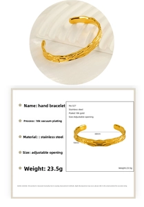 Detailed size chart for irregular 18K gold plated stainless steel open cuff bracelet