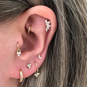 S925 silver crown flower stud earrings set in gold with colorful zirconia for women