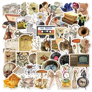 50pcs vintage coffee themed waterproof stickers for scrapbooking and suitcases