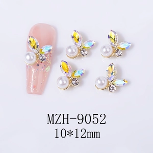 Details von Schmetterling Nagelschmuck mit Strasssteinen und weißen Perlen 10x12mm