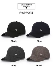 Detailed color options for men's winter baseball caps in black, blue, grey, and brown wool