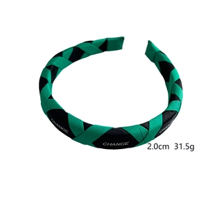 Vintage green woven sponge headband with white CHANGE letter print and 2.0cm width