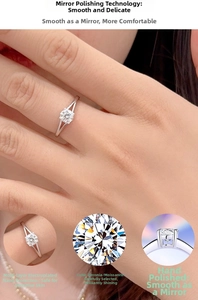 Detailed view of S925 silver ring featuring a four-prong set moissanite with hollow shank
