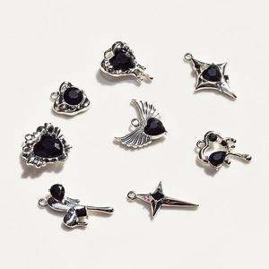 Gothic Y2K silver alloy pendant set with black heart cross wings for DIY jewelry making