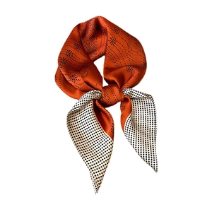 French style vintage silk scarf with black polka dots on orange background