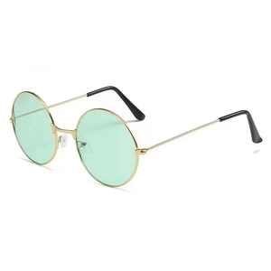 Retro round sunglasses with mint green lenses and gold metal frame for vintage style
