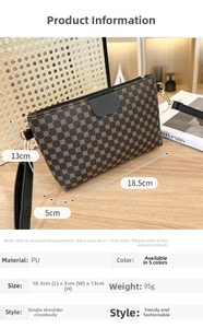 Brown PU leather crossbody bag with gold round geometric print and detachable strap