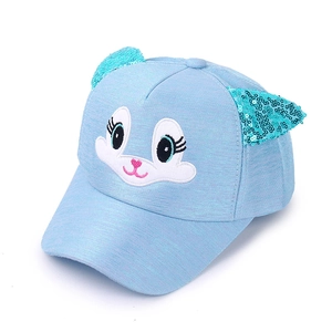 Cappellino da baseball blu per bambini con ricamo a cartone e orecchie di paillettes