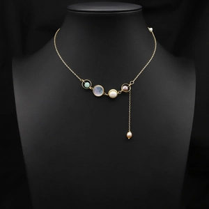 Natural Freshwater Pearl Necklace Asymmetric Crystal Jade Shell Pendant Gold Plated Copper Beaded Necklace For Women
