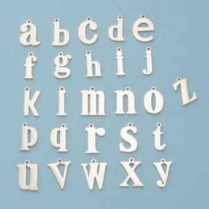 Set of 26 polished silver stainless steel lowercase letter charms for DIY jewelry making