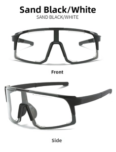 Front and side macro views of sand black cycling glasses with clear protective lenses