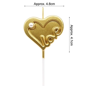 Candela dorata a forma di cuore con incisione Love e perla per decorazione torte