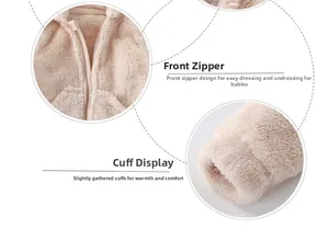 Detail of infant fleece jacket featuring a durable front zipper and elastic ribbed cuffs