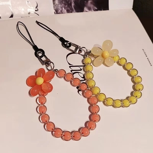 Handmade flower beaded phone strap in macaron colors with resin beads and metallic clasp