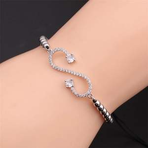 Silver infinity S-link bracelet with sparkling cubic zirconia on adjustable bead chain