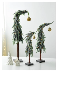 Three-piece set of flocked mini Christmas trees with gold ornaments and square bases