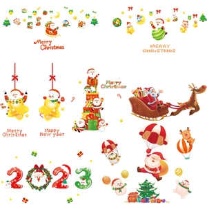 Christmas wall decals with Santa, reindeer, and snowman stickers for window decoration