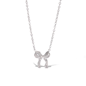 Bow knot necklace with sparkling cubic zirconia on a minimalist silver chain