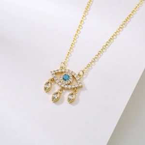 Minimalist 18K gold plated necklace with weeping eye pendant and zircon stones