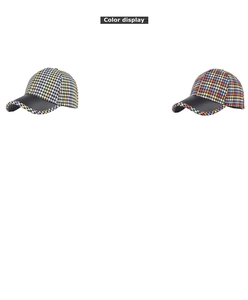 Detailed comparison of houndstooth plaid baseball caps with black leather brims