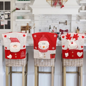 Christmas Chair Back Covers Knitted 3D Santa Snowman Reindeer Cartoon Decor For Kitchen Dining Room Festive Party Atmosphere
