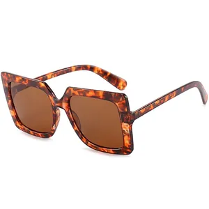 Classic oversized square leopard print sunglasses with dark brown lenses for women
