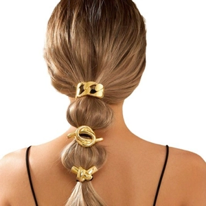 Golden minimalist metal hair rings for bubble ponytail in chain and knot styles