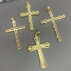 Golden hip-hop cross pendants with cubic zirconia crystals in four assorted styles