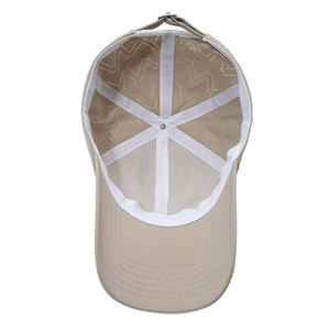 Quick-dry breathable baseball cap in khaki with laser-cut vents and mesh lining interior