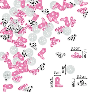 Disco party confetti set with glitter disco balls, cowboy boots, and cow print hats