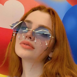 Trendy rimless cloud shaped sunglasses with lightning pendants and gradient blue lenses