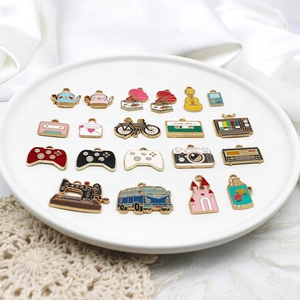 Detailed set of 19 retro enamel alloy charms featuring vintage bikes and sewing machines