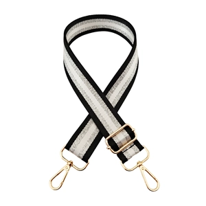 Adjustable black and white striped shoulder strap with gold hardware for crossbody bags
