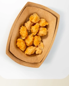 Food-grade brown kraft paper trays for snacks and fried chicken shown in two sizes