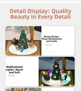 Detail of Christmas resin ornament featuring a rotating carousel with colorful LED lights